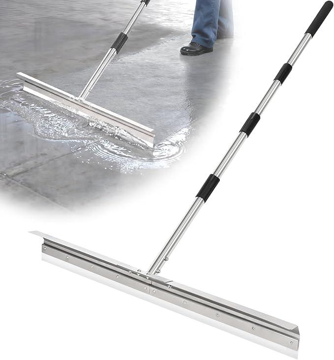 CAROD 33.4" Large Floor Squeegee for Concrete, Industrial Silicone Blade Squeegee for Floor with 63" Stainless Handle, Anti-Splash Curved Baffle Design for Garage, Factory, and Tough Cleaning Jobs - NeatNest