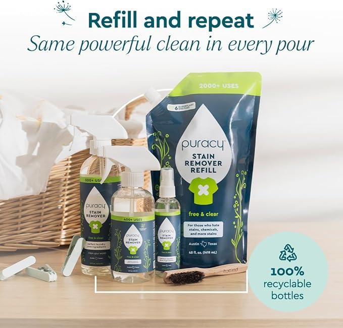 Puracy Stain Remover, Natural Travel and Laundry Stain Cleaner for Clothes, Baby Essentials, Kids Stains, Oil and Fabric Spot Cleaner, Unscented (Stain Remover Spray, 4 fl oz) - NeatNest