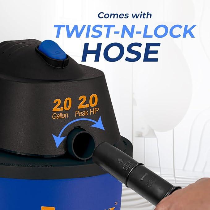 Koblenz WD-2L Portable Wet Dry Vacuum, 2-Gallon 2 PHP Suction Plus Blower Vacuum Cleaner for Liquids, Dust, Pet Hairs, 10' Reach, Ideal for Home, Car, Garage, Shop, Accessories Included, Blue/Black - NeatNest