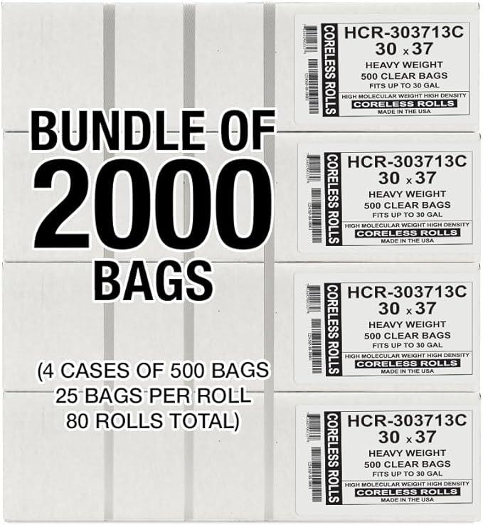 Aluf Plastics High Density Trash Bags, 20-30 Gallon, 2000 Count, 13 Micron (eq), 30" x 37", Clear, for Bathroom, Office, Industrial, Commercial, Janitorial, Municipal, Recycling - NeatNest
