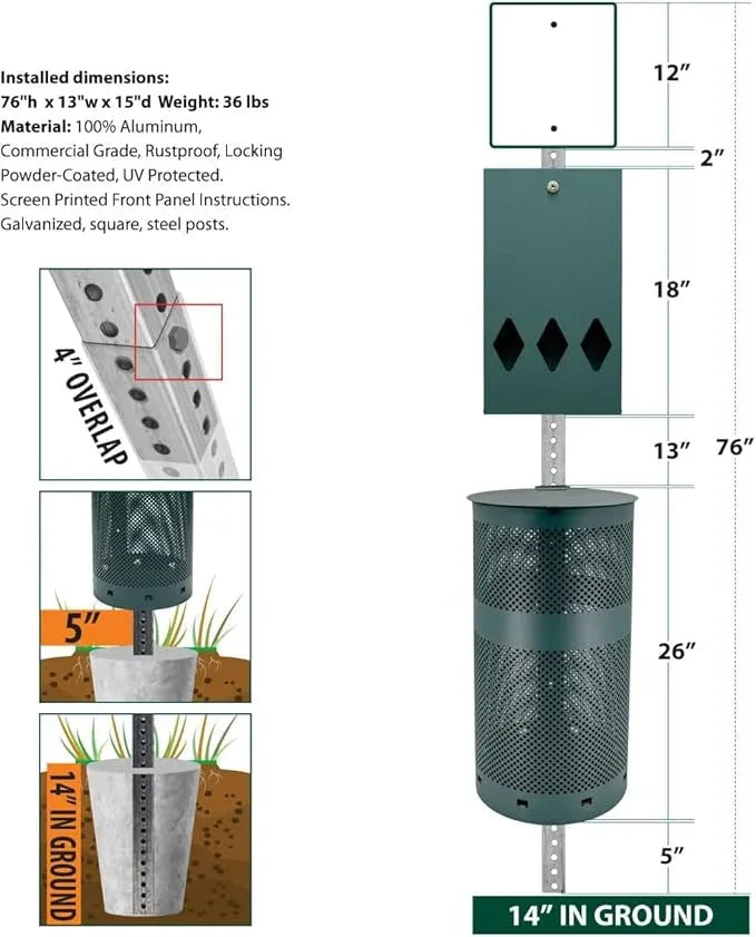 ZERO WASTE USA - Rust Proof Aluminum Dog Waste Station - Free 400 Waste Roll Bags & 25 can Liners - 10-Year Warranty - Over 500k Sold in USA (Green) - NeatNest