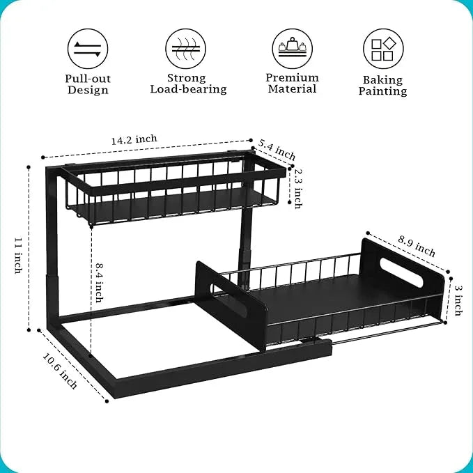 REALINN Under Sink Organizer, Pull Out Cabinet Storage 2 Tier Slide Out Sink Shelf, Kitchen Organizers and Storage, Black, 1 Pack - NeatNest