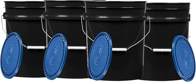 House Naturals 5 Gallon Plastic Black Bucket Pail Food Grade BPA Free with Easy snap Lid(Pack of 4) Made in USA - NeatNest