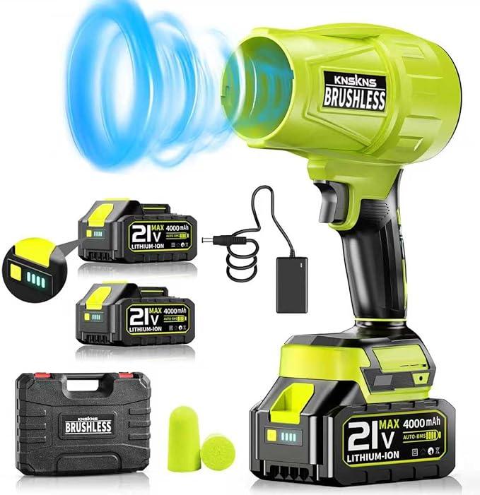 Leaf Blower Cordless with Battery and Charger,580000RPM Lightweight Mini Leaf Blower,21V Handheld Electric Blower with 2×4.0Ah Batteries & Fast Charger,Turbo Jet Blower for Lawn,Yard,Garage - NeatNest
