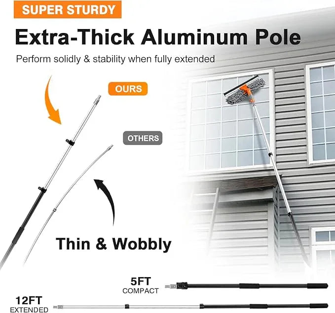 20 Ft High Reach Window Squeegee with 5-12Ft Extra-Thick Aluminum Telescopic Extension Pole| 14" Extra-Large 2-in-1 Window Cleaner Tool| Window Washer for Indoor/Outdoor Window,RV,Truck Glass - NeatNest