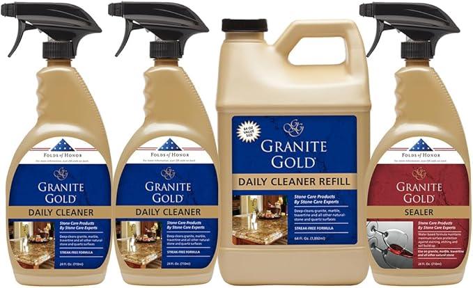 Granite Gold Daily Cleaner Spray 3-Pack with Sealer Spray 1-Pack for Granite, Marble, Travertine, Quartz, Natural Stone - NeatNest