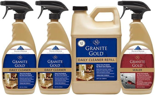 Granite Gold Daily Cleaner Spray 3-Pack with Sealer Spray 1-Pack for Granite, Marble, Travertine, Quartz, Natural Stone - NeatNest