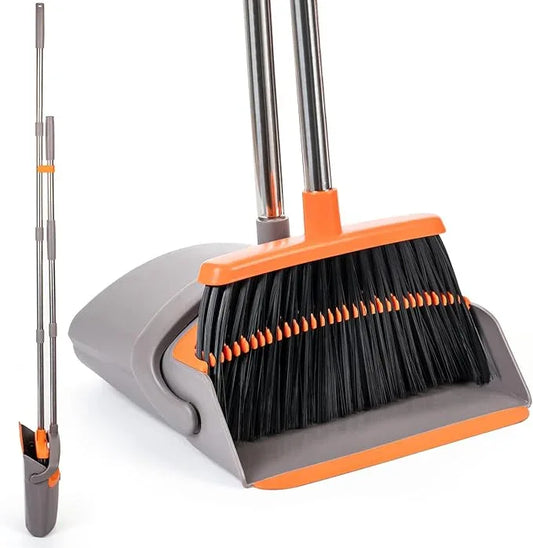POWERJET Upright Broom & Dustpan Set (420900), Angled Lobby Broom, Exclusive Long Handle Extendable 52”, Self-Cleaning with Dustpan Teeth, Sweeping Indoor & Outdoor Home & Office Cleaning - NeatNest