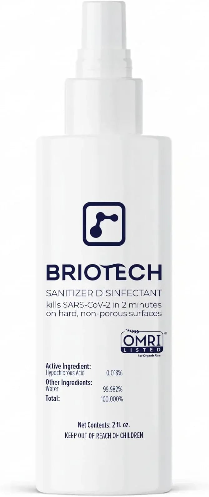 BRIOTECH Sanitizer Disinfectant Hypochlorous Spray, Kill 99.99% of Viruses & Bacteria, Control Mold, Eliminate Odor, Gentle for Nurseries, Food Contact Surface Sanitizer, 2 fl oz Travel Size - NeatNest