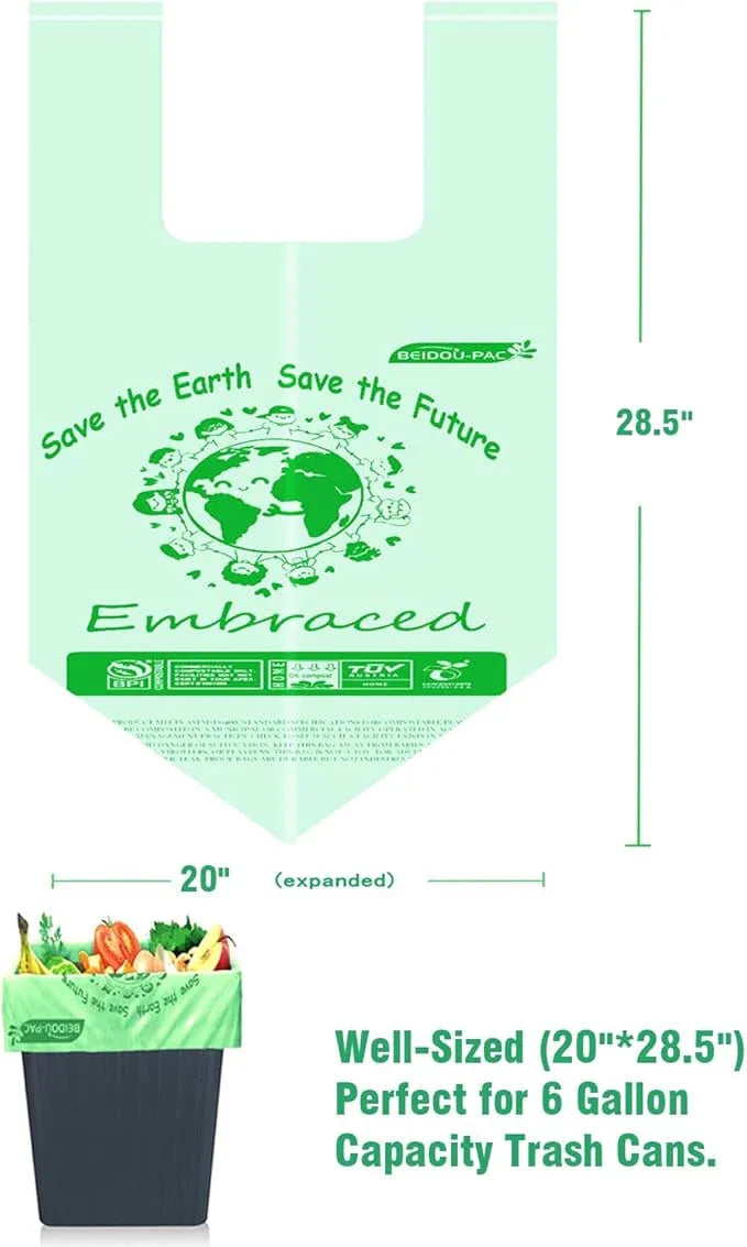 4-6 Gallon Compostable Trash Bags, 150 Count - Kitchen Trash Bags with Handle, Sturdy Biodegradable Garbage Bags for Food Scrap Waste, ASTM D6400, US BPI Certified - NeatNest