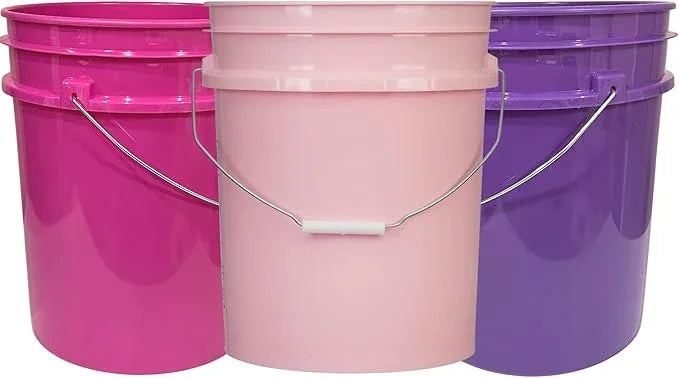 House Naturals 5 Gallon Food Grade Plastic Bucket, 3 Colors, BPA Free, Made in USA (Pack of 3) Buckets only, no lids - NeatNest