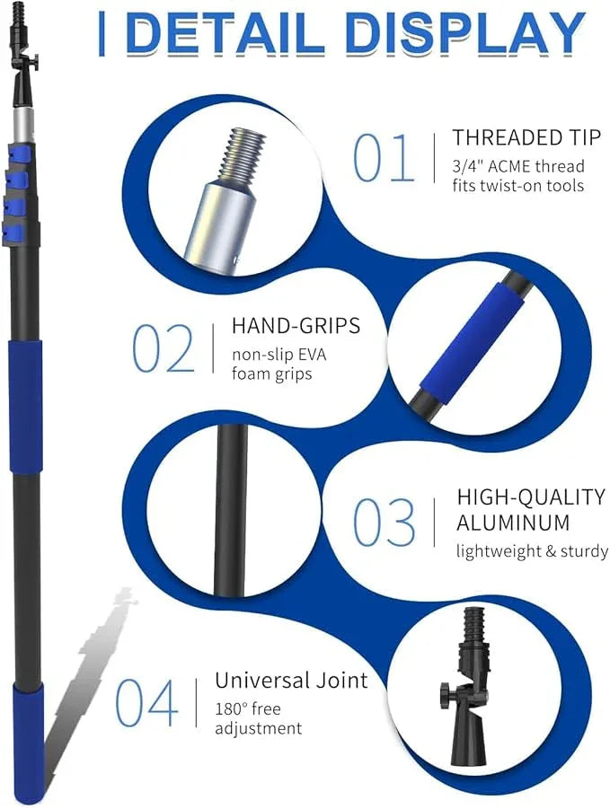26 Foot High Reach Duster Kit with 5-20 ft Telescoping Extension Pole, High Ceiling Duster, Cobweb Duster, Window Squeegee, Feather Duster, Outdoor & Indoor Extendable Duster Cleaning Kit - NeatNest
