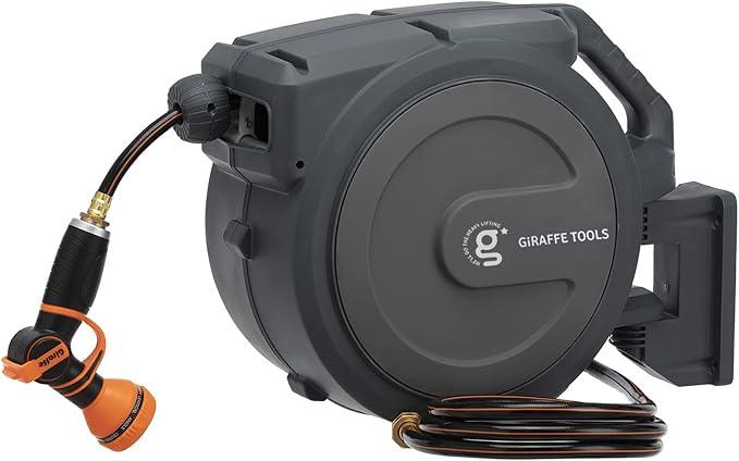 Giraffe Tools Hose Reel 1/2‘’ 78 ft, Heavy Duty Retractable Garden Hose Reel with Any Length Lock, Slow Return System, Wall Mounted and 180 Deg Swivel Bracket - NeatNest