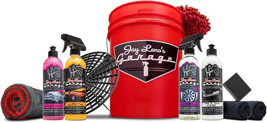 Jay Leno's Garage Car Wash Kit with Bucket – Auto Detailing Kit for Interior and Exterior, Car Cleaning Supplies Set with Wash Mitt, Tire Shine, Wheel Cleaner, Car Wax, Microfiber Towels, Car Wash Kit - NeatNest
