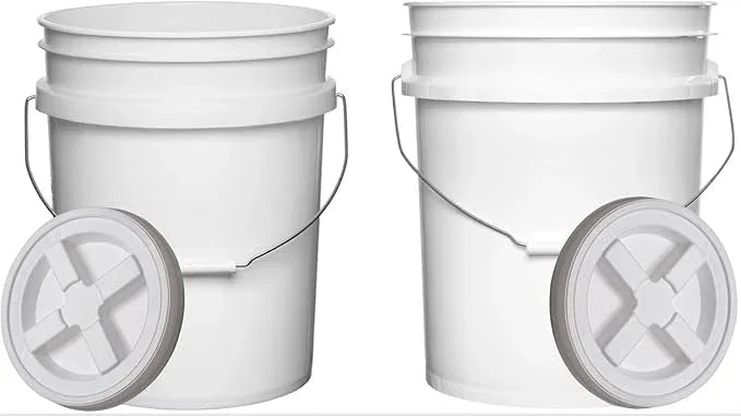 House Naturals Food Grade 5 Gallon Made in USA Plastic Bucket with Air Tight Screw on Lid (White Buckets with White Lids) - NeatNest