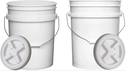House Naturals Food Grade 5 Gallon Made in USA Plastic Bucket with Air Tight Screw on Lid (White Buckets with White Lids) - NeatNest