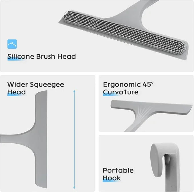 10.7“ Wide All-Purpose Shower Squeegee for Glass Doors, Squeegee for Shower Glass with Hook, Window Squeegee with Double-Ended Gap Brush Set for Shower, Bathroom, Car Glass, Mirror (Gray) - NeatNest