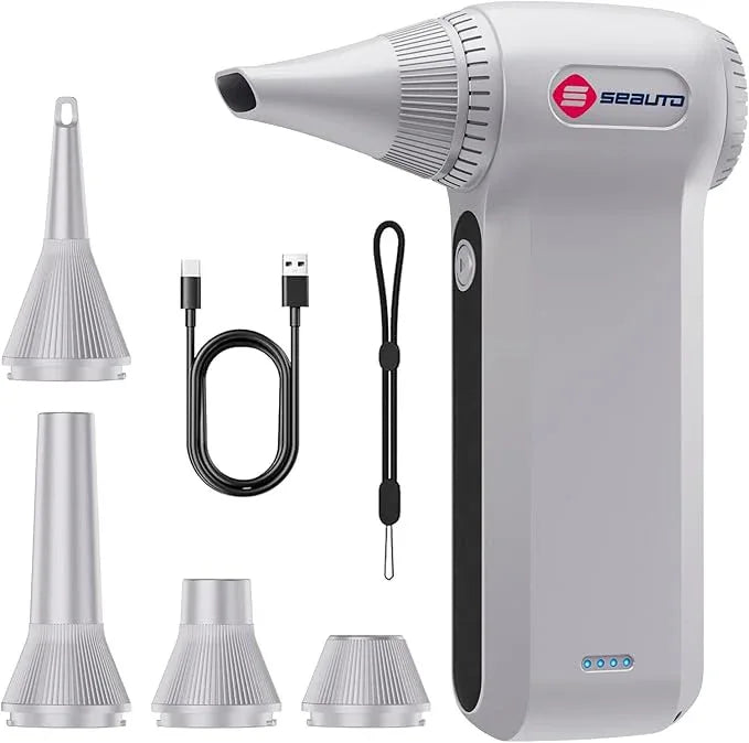 Seauto Electric Air Duster, 110,000 RPM Brushless Motor, Cordless Compressed Air Can Alternative, 3-Gear Powerful Blower for Computer Keyboard, PC Cleaning,Full-Size Appliance,Car,Home and Outdoor - NeatNest