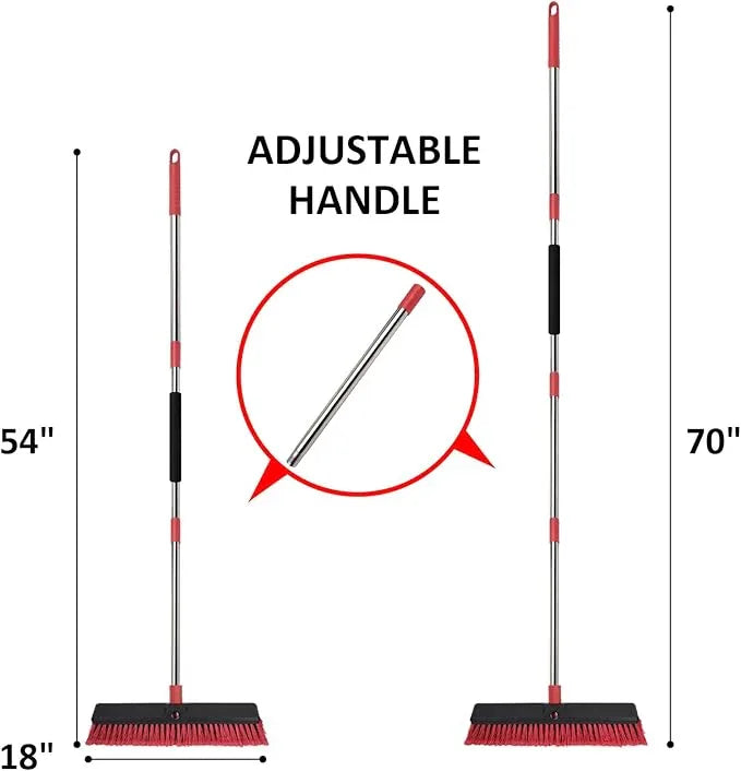 Honclea 18” Push Broom with 70” Adjustable Handle - Heavy Duty Outdoor Broom for Shop, Garage, Patio, Driveway, Yard & Deck Cleaning - NeatNest