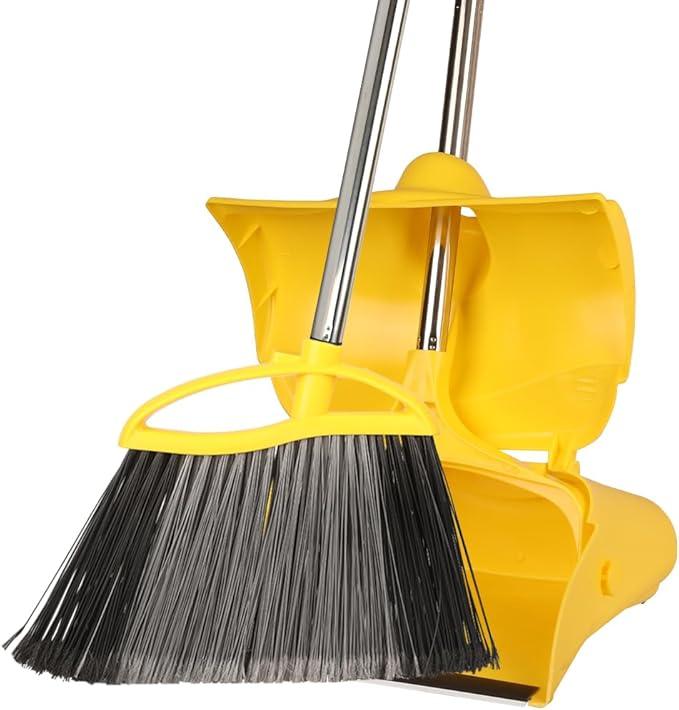 Heavy Duty Outdoor Broom and Dustpan Set - 145CM Extra Long Handle, Stiff Bristles for Tough Debris, Angled Broom Head - Ideal for Garage, Patio, Garden Kitchen House Floor Cleaning - NeatNest