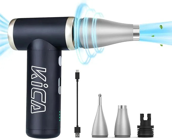 KiCA Electric Air Duster - Jet Fan 2S Rechargeable Air Duster, 117000RPM Brushless Motor, Metal Shell, 56 MPH Wind Speed, Jet Dry Blower for Keyboard, PC, Car & Home Cleaning (Black) - NeatNest
