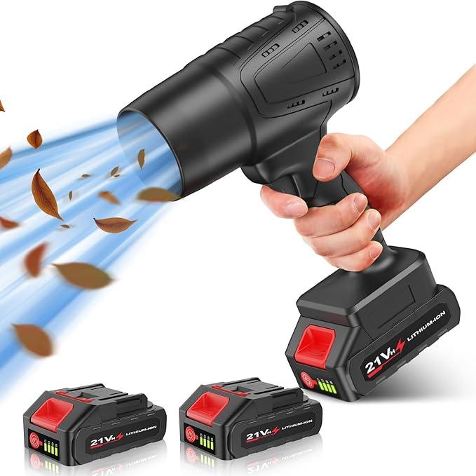 Leaf Blower Cordless with Battery, Turbo Jet Leaf Blower, 21V*2 Pcs Batteries Electric Blower for Patio Cleaning, Lawn Care, Blowing Leaves and Dust (Black-Adjustable Speed) - NeatNest