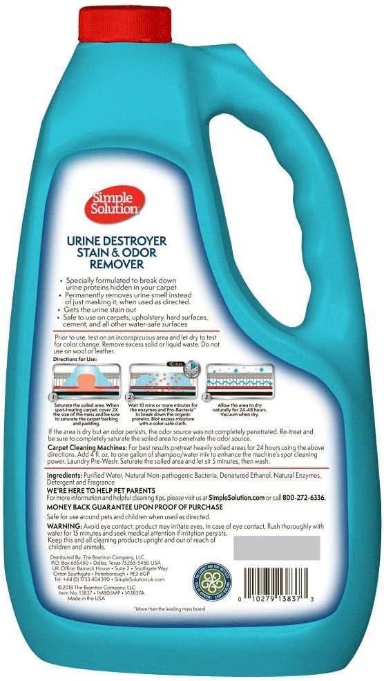 Simple Solution Urine Destroyer, Enzymatic Cleaner and Urine Odor Eliminator, Pet Stain Remover, Dog Pee Stain Destroyer, Cat Urine Neutralizer, Carpet Cleaner, Rug Deodorizer, Spot Cleaner, 1 Gallon - NeatNest