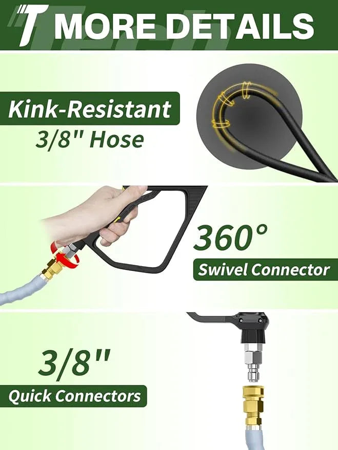 3/8" 4800PSI Pressure Washer Hose 150FT with Swivel Quick Connect for Cold/Hot Water Max 248°F, Kink Resistant Steel Wire Braided, Wear Resistant Power Washer Hose with M22 14mm Adapter - NeatNest