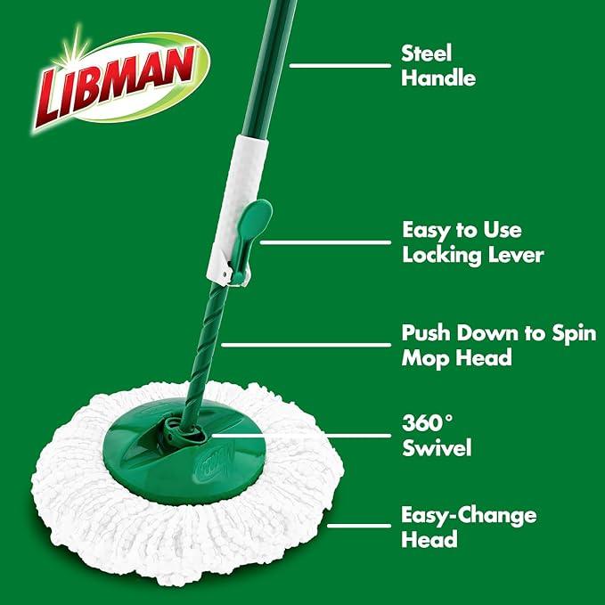 Libman Tornado Spin Mop System with 2 Refill Heads, Microfiber Spinning Mop and Bucket with Wringer Set for Home, Floor Cleaning of Hard-Wood, Laminate, Tile, All Surface Cleaner, 3 Total Mop Heads - NeatNest