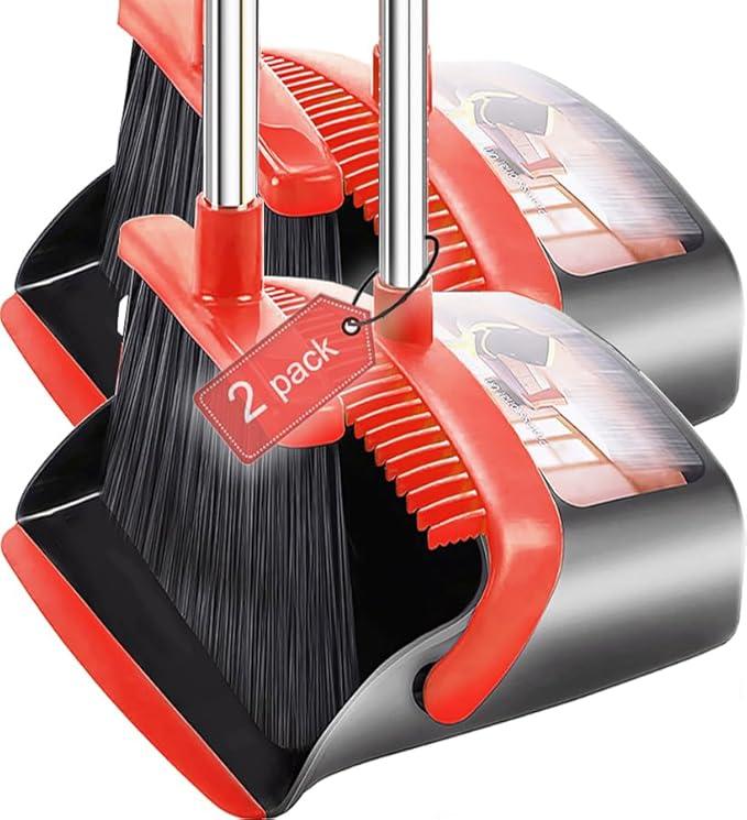 2-Pack is More economical，Brooms with Dustpan Combo Set， with 52" Long Handle, Dustpan Teeth with self-Cleaning Function, Indoor and Outdoor Sweeping, Perfect for Home Office - NeatNest