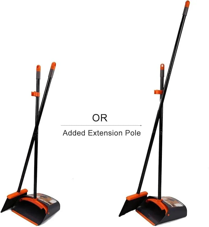 TreeLen Broom and Dustpan Set with 52" Long Handle for Home Kitchen Room Office Lobby Floor Use Upright Stand Up Stand Up Broom with Dustpan Combo - NeatNest