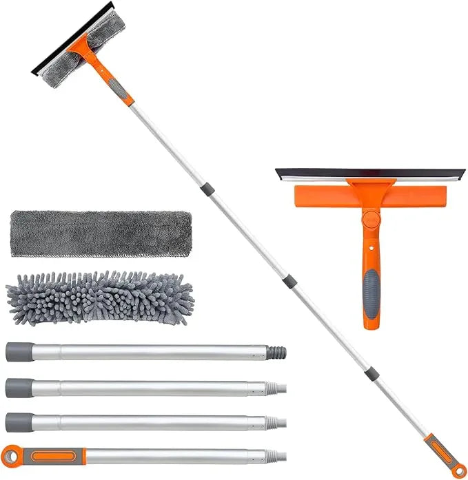 Professional Window Squeegee Cleaner, 2 in 1 Shower Squeegee with Extension Pole, 65”Telescopic Window Washing Equipment with 180°Adjustable Head, Glass Cleaning Tools for Outdoor High Window - NeatNest