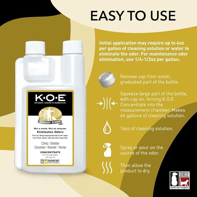 Odorcide K.O.E. Apricot Odor Eliminator 16 oz for Strong Odor for Cages, Runs & More – Home & Kennel w/Safe, Non-Enzymatic Formula - NeatNest