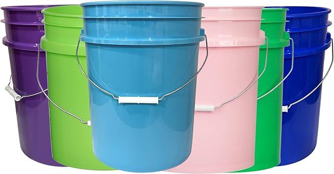 House Naturals 5 Gallon Food Storage Grade Plastic Bucket - Made in USA (Pack of 6 Color Buckets) - NeatNest