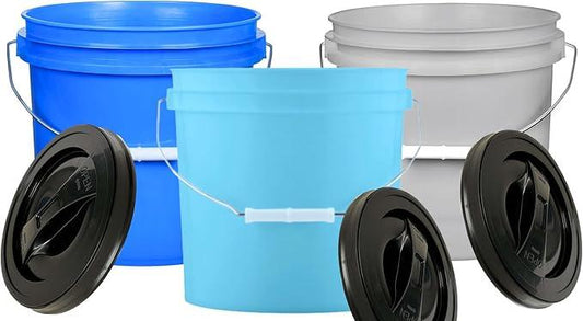 House Naturals 2 Gallon Food Grade Plastic Bucket with Screw on lid- 3 Colors- Made in USA containers- Pack of 3 - NeatNest