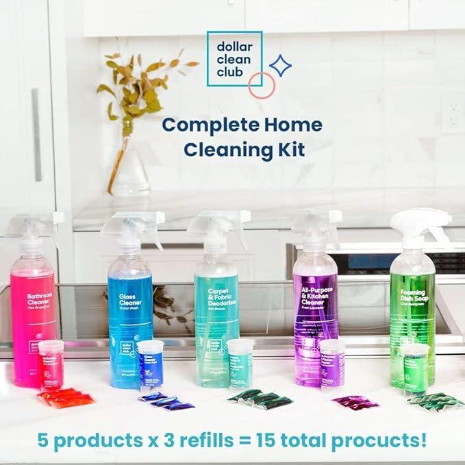 Complete Home Cleaning 15 Pack Kit, Kitchen, Bathroom, Carpet, Dish, and Glass Cleaner Refills - NeatNest