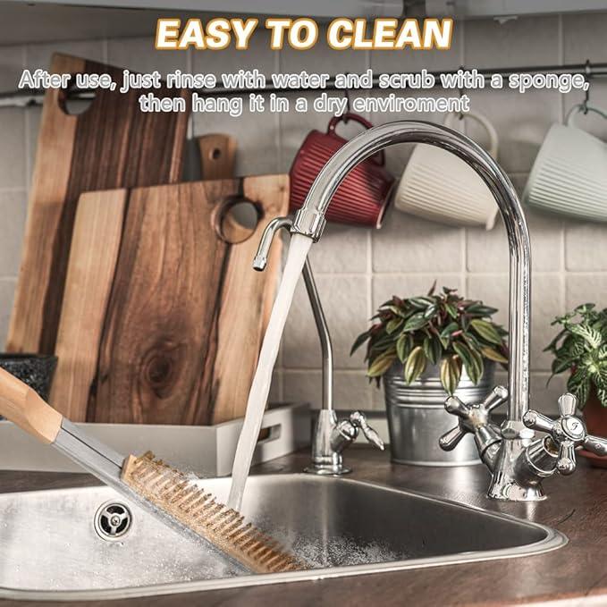 Aolso Pizza Oven Brush, 21" Brush and Stainless Steel Scraper for Pizza Stone, BBQ Grill Cleaning Brush Non Scratch Heat Proof Brass Bristles with Screwdriver, Outdoor Pizza Oven Accessories - NeatNest