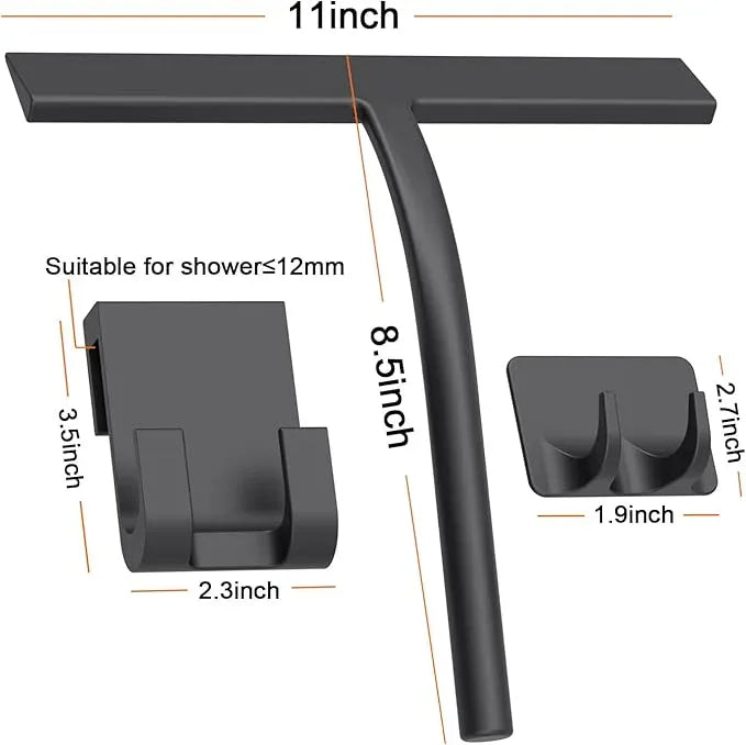All -Purpose Silicone Shower Squeegee for Shower Glass Door with Hook, Bathroom Accessories for Window Mirror Tile Car Shower Walls,Household Shower Cleaner Tool (Black, 11inch) - NeatNest