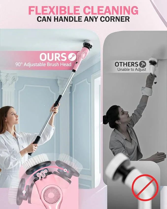 Electric Spin Scrubber, 3-Speed Cordless Shower Scrubber with 90° Adjustable & 10 Replaceable Brush Heads, 90 Mins Runtime & Full-Body IPX7 Waterproof Shower Cleaner Brush with Long Handle - NeatNest
