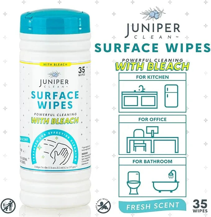 12 Pack Surface Cleaning Wipes with Bleach, All-Purpose Cleaner for Bathroom, Kitchen, Office, 420 Count Canister, 7.5" x 7" Sheet, Fresh Scent, Lint Free & Durable - NeatNest