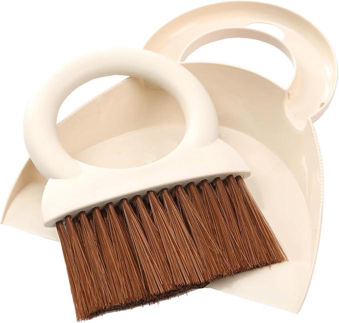 Round Handle Brush and Dustpan Set Small Broom & Dustpan Portable Handheld Sweeper for Desktop Sofa Floor Pet Nest (Off White) - NeatNest