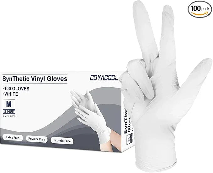 Disposable Gloves Medium, Nitrile and Vinyl Blend Material Gloves, Latex Free, 4 Mil 100 Pc Food Grade Glove for Cleaning, Food Prep, Hair Dye, Tattoo, White - NeatNest