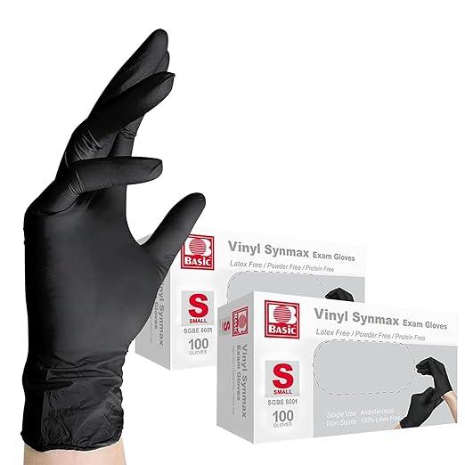 Jointown Vinyl Exam Gloves- 4 mil Safty Glove Latex-Free & Powder-Free, SGBE 8001 Synmax Disposable Medical Glove Small (2 Boxes of 100, Black) - NeatNest