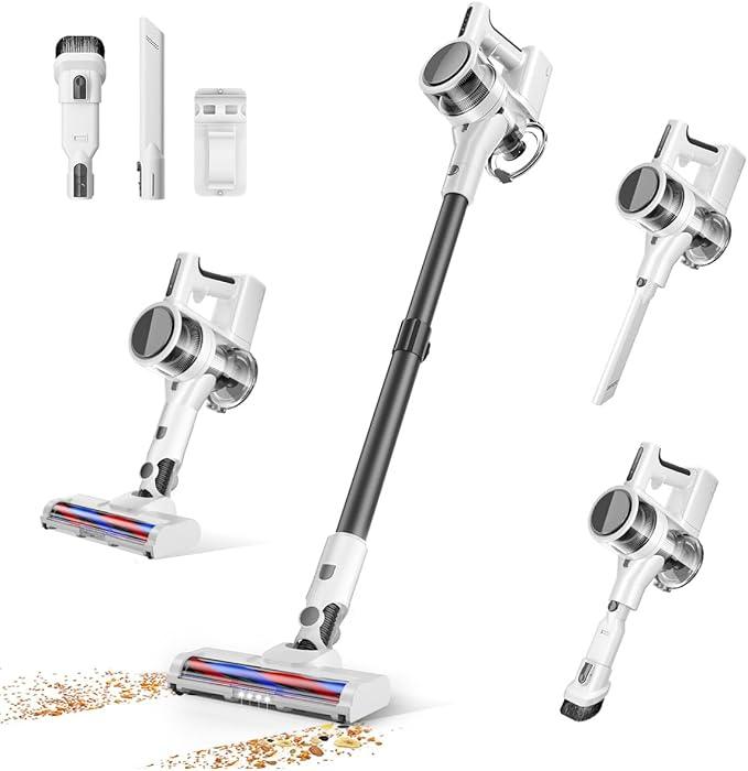 Cordless Vacuums, 80,000PRM Powerful Motor Vacuum Cleaner and 2200mAH Rechargeable Battery up to 35 Mins Worktime, 2 Adjustable Modes, Detachable Parts, Wireless Stick Vacuum (Tea White) - NeatNest