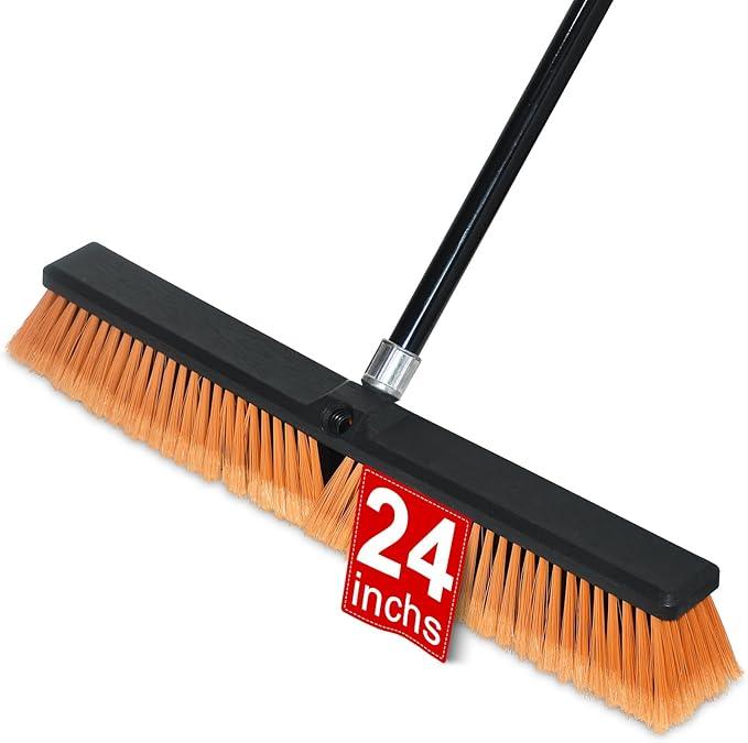 PBHEPJ 24 Inchs Push Broom Outdoor Heavy Duty, Shop Broom with 60" Long Bandle for Cleaning Outdoor or Indoor Tile, Garage, Shop, Deck, Concrete, Wood, Stone, Patio Floor - NeatNest
