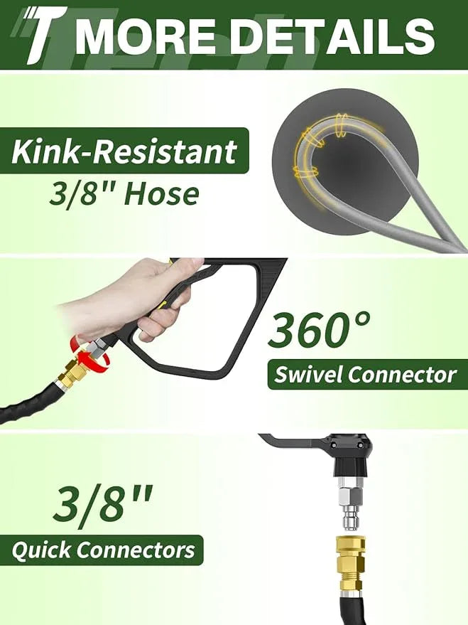 3/8" 4800PSI Pressure Washer Hose 200FT with Swivel Quick Connect for Cold/Hot Water Max 248°F, Kink Resistant Steel Wire Braided, Wear Resistant Power Washer Hose with M22 14mm Adapter - NeatNest