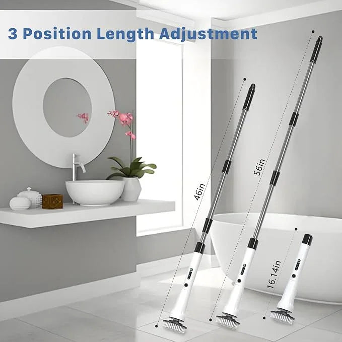 Electric Spin Scrubber, Hillyfe Bathroom Scrubber Electric with 7 Replaceable Brush Heads, IPX7 Waterproof,300/400 RPM, 3 Adjustable Length,Scrubber Brush Electric for Bathtub Floor,White - NeatNest