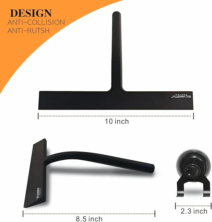 Shower Squeegee for Glass Doors 10" - All Purpose Squeegee for Window Bathroom Glass Mirror Bathroom Tile with Suction Cup Hooks - Black - NeatNest