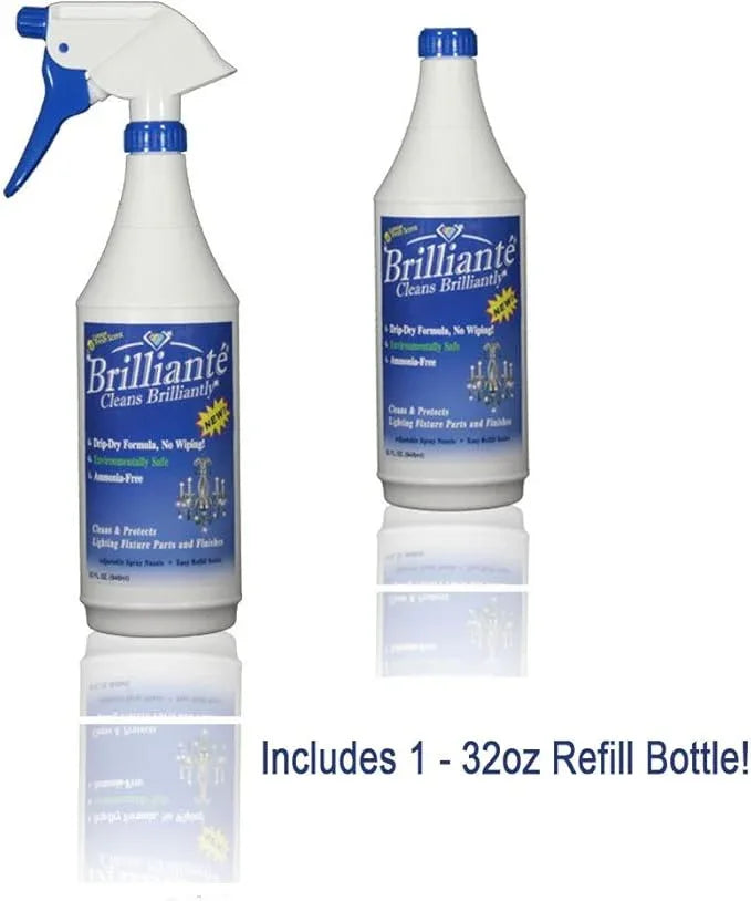 Brilliante Crystal Chandelier Cleaner - Manual Sprayer 32oz Environmentally Safe, Ammonia-free, Drip-dry Formula, Made in USA (2 Pack) - NeatNest