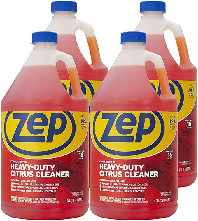 Zep Heavy-Duty Citrus Degreaser Cleaner Concentrate - 1 Gallon (Case of 4) ZUCIT128 - Restaurant Grade Degreaser and Cleaner Removes Oil, Grease, Adhesive, and Kitchen Soil on Stovetops, Appliances - NeatNest